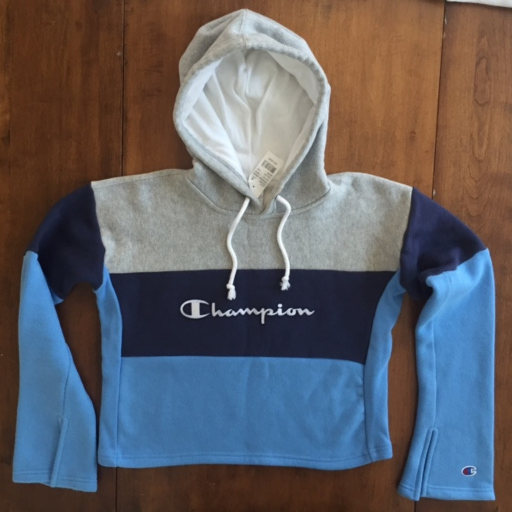 CHAMPION CROPPED HOODED COLORBLOCK SWEATSHIRT BLUE